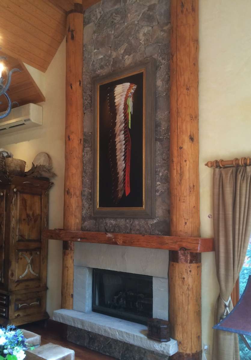 Headdress painting by Chuck Sabatino at a home in Aspen, Colorado