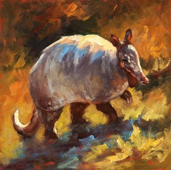 Digger painting of an armadillo by artist Cheri Christensen