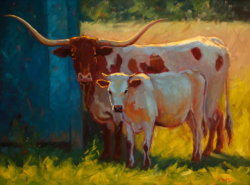 painting of a longhorn and calf by Cheri Christensen