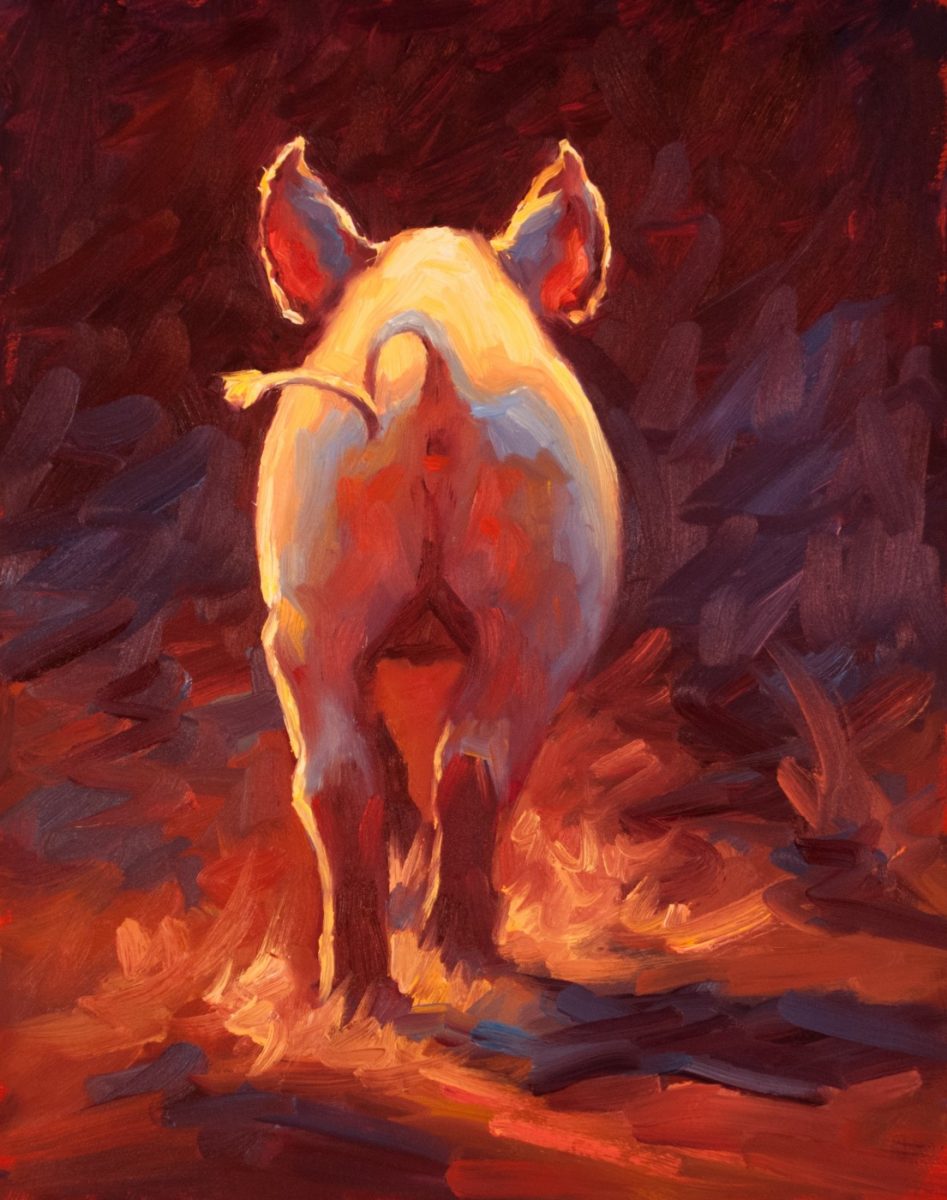 Tail End painting of a pig by artist Cheri Christensen
