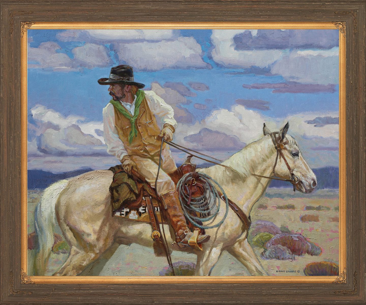 Painting of Man on white horse by Xiang Zhang