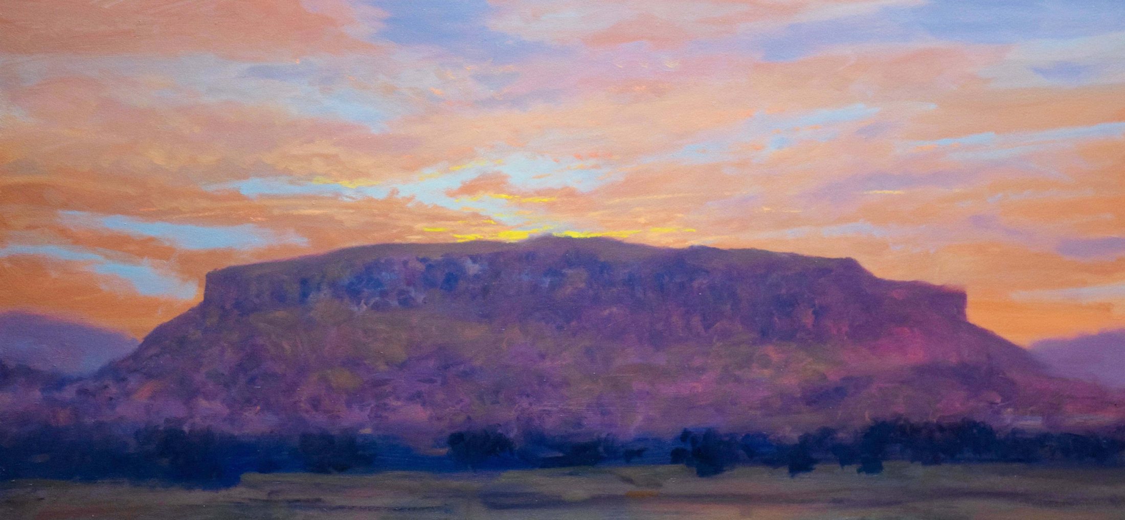 Dawn Black Mesa oil landscape painting by Raymond Knaub