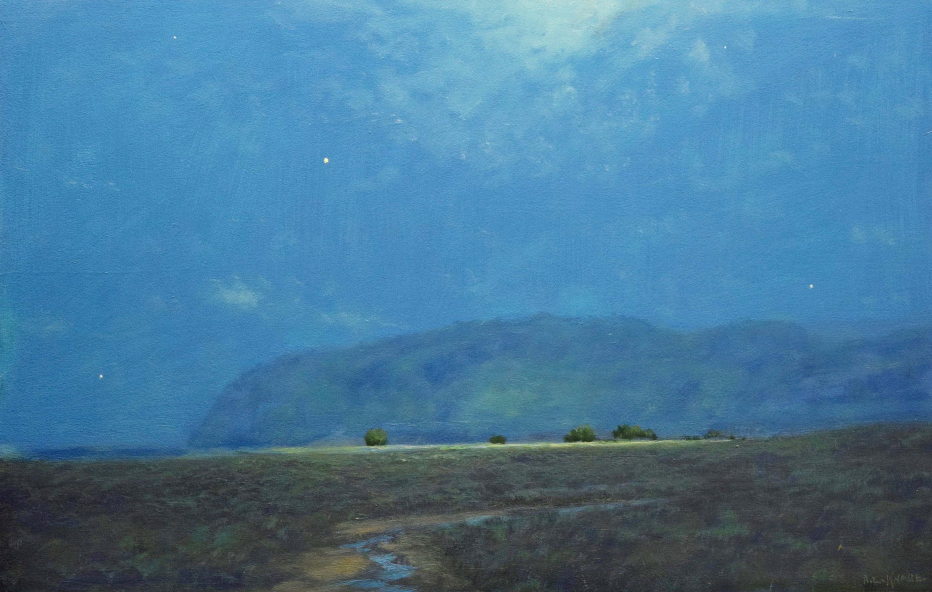 Moon and Stars oil landscape painting by Raymond Knaub
