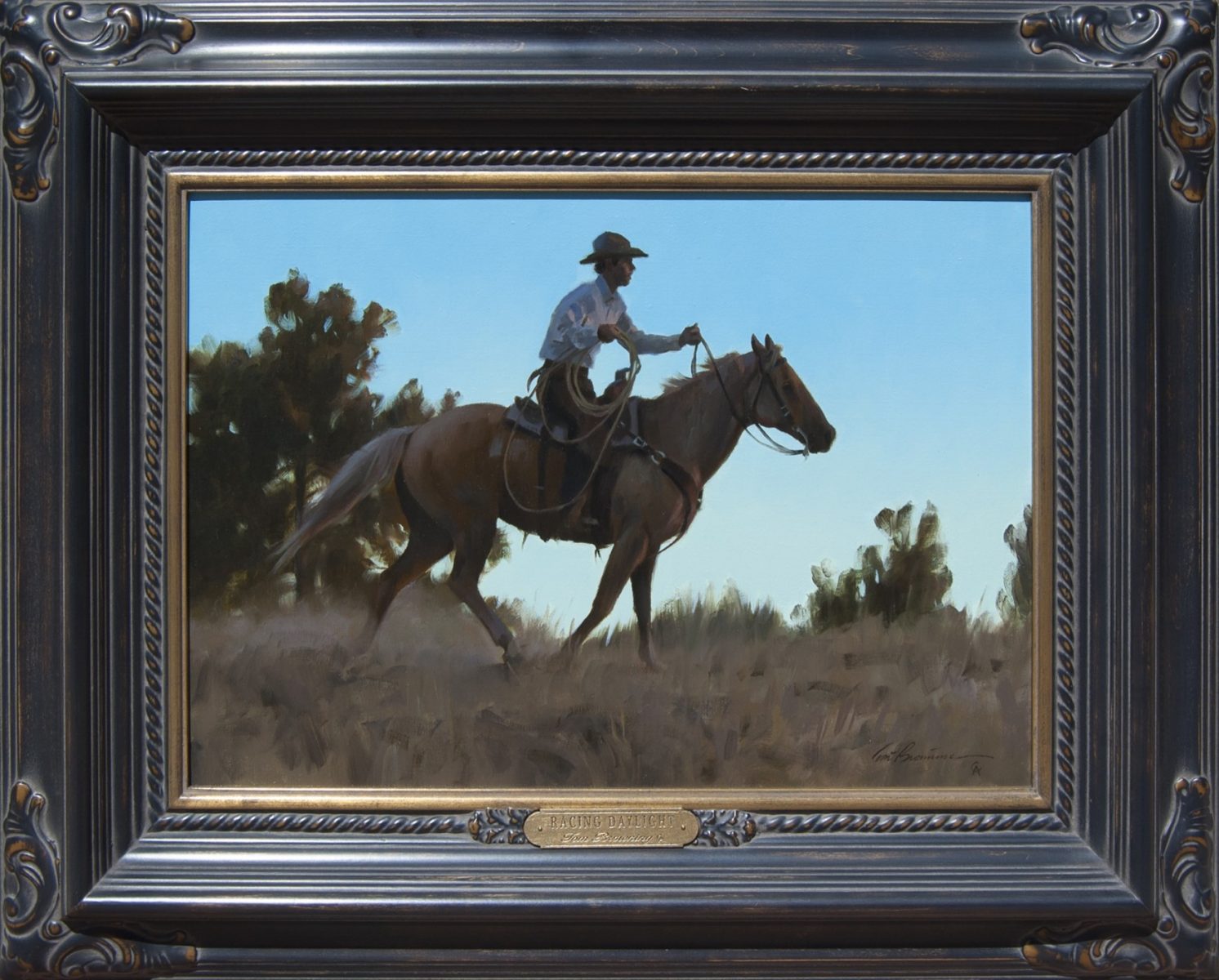 Racing Daylight cowboy painting by Tom Browning