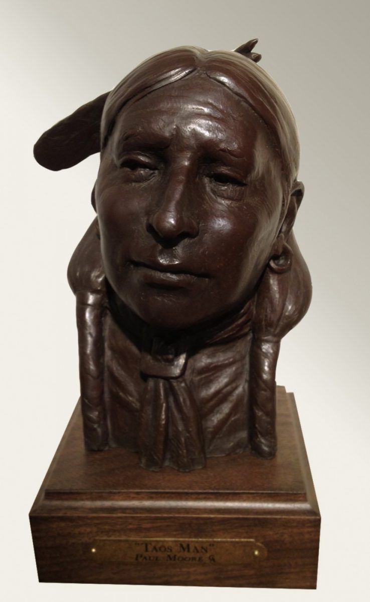 Bronze sculpture of Native American bust by Paul Moore