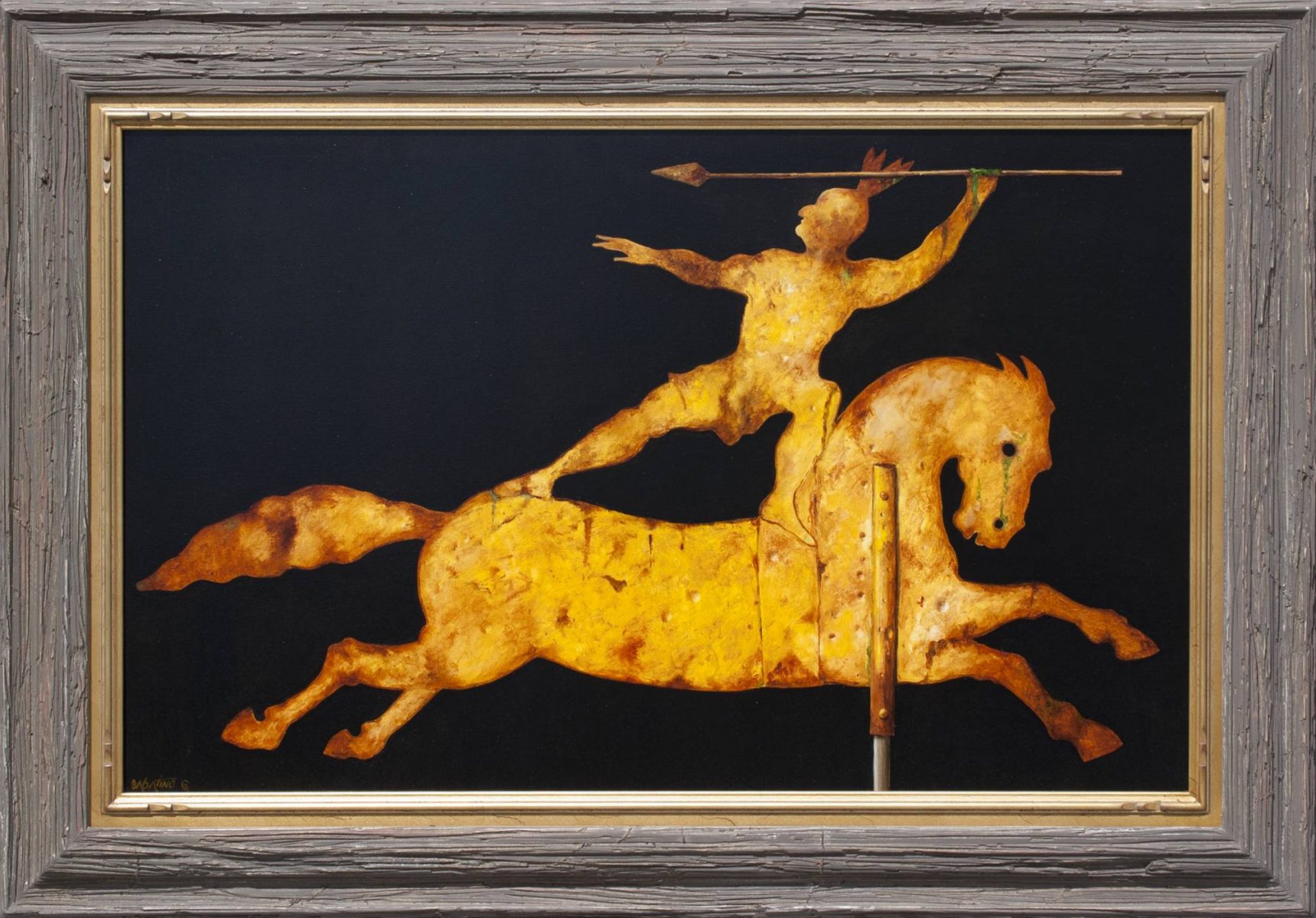 Vintage Gilt Decorated Indian on Running Horse by artist Chuck Sabatino