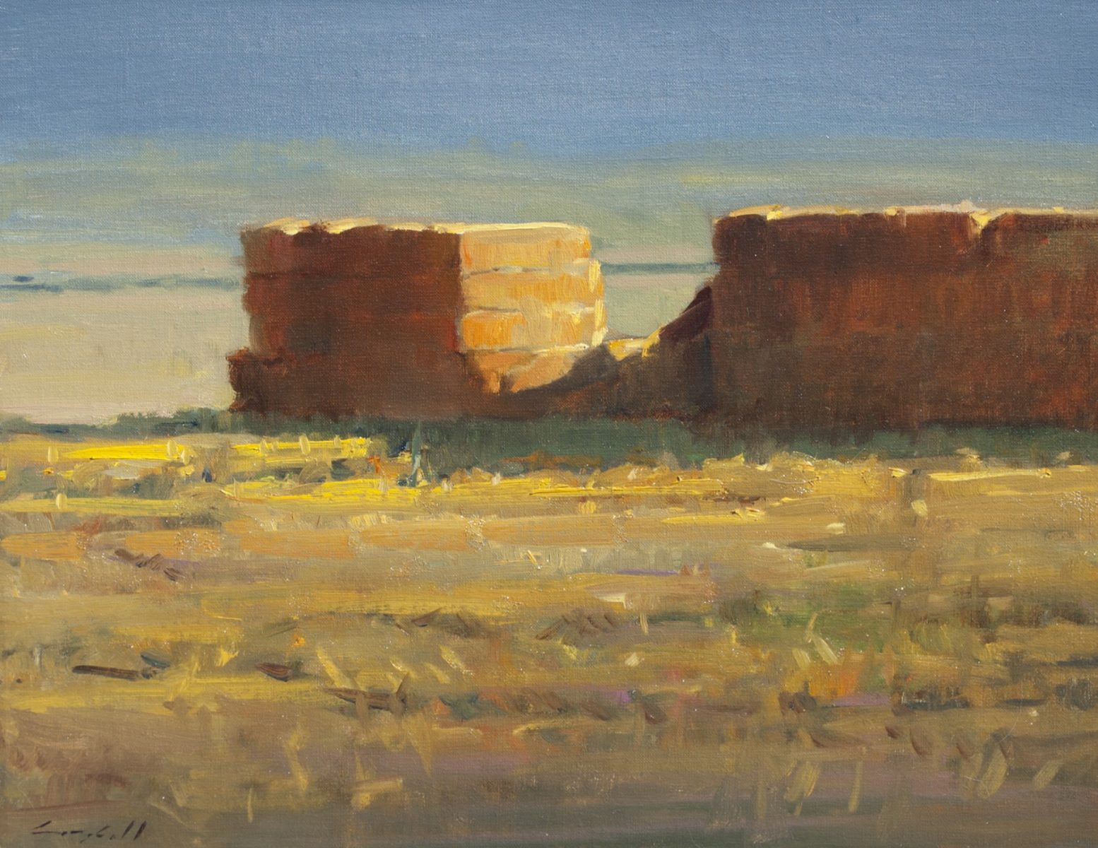 painting of haystacks by artist Peter Campbell