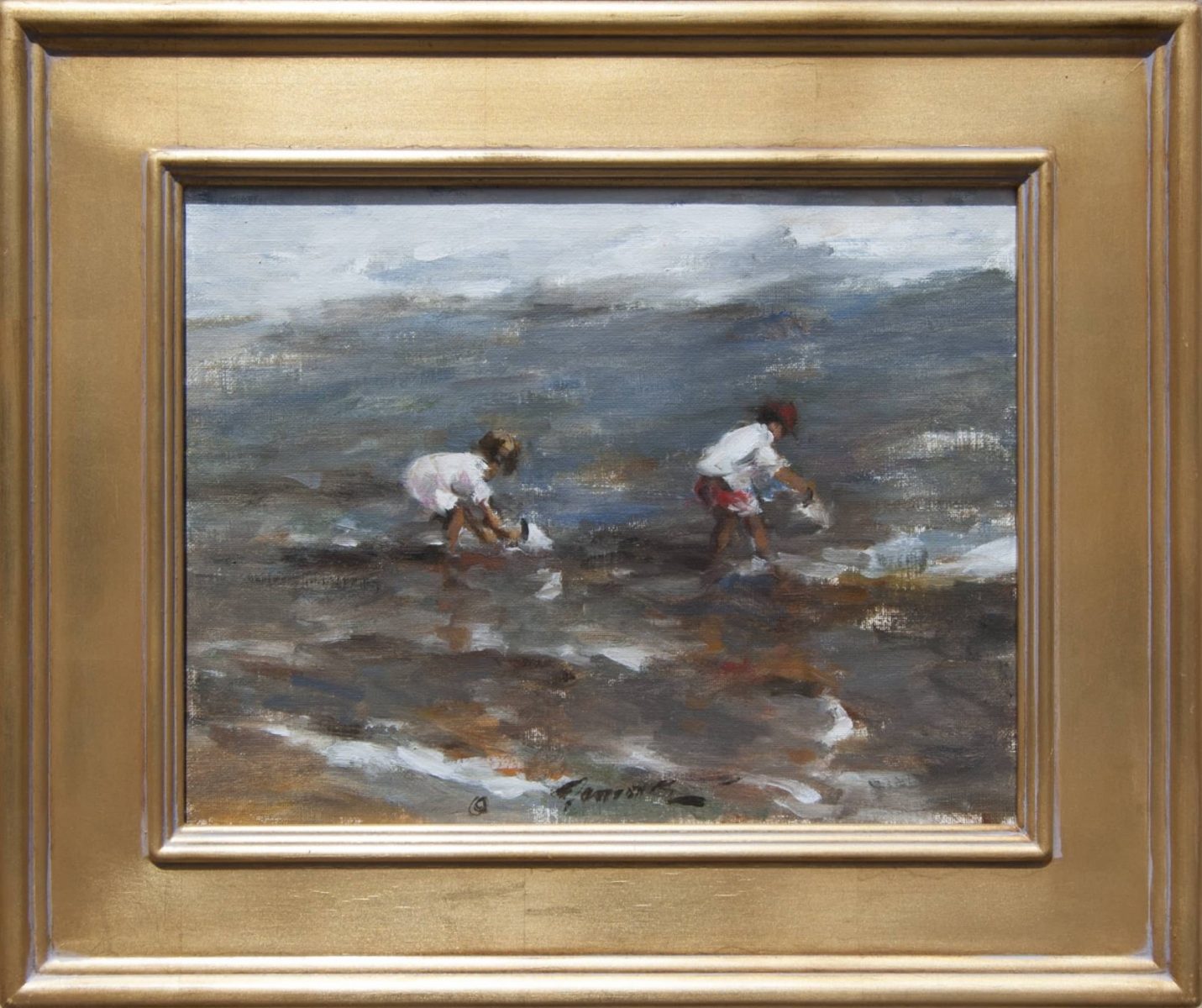 painting of kids at the beach by artist Ramon Kelley