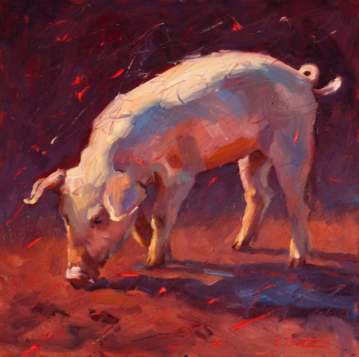 Oil painting of pig by Cheri Christensen
