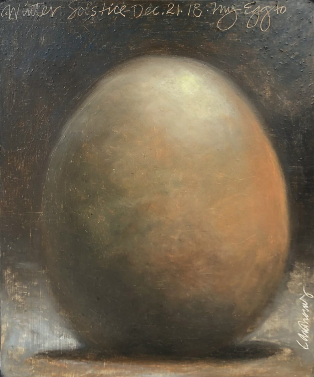 Oil pastel painting of egg by Carol Anthony