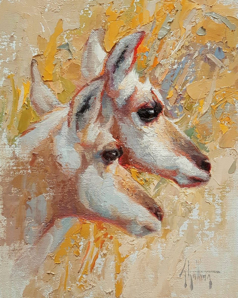 Oil painting of two antelope by Abigail Gutting