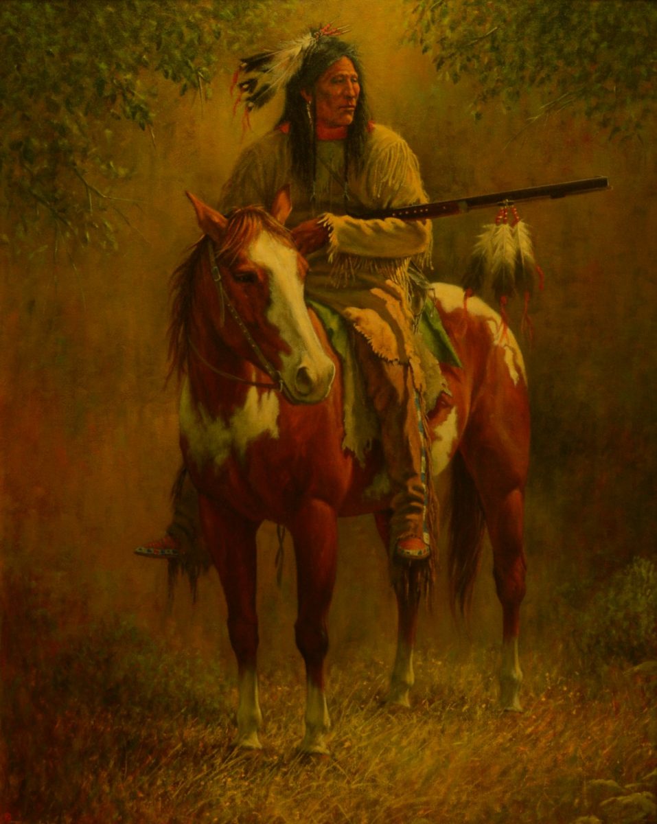 Oil painting of Native American on horse by Dan Bodelson