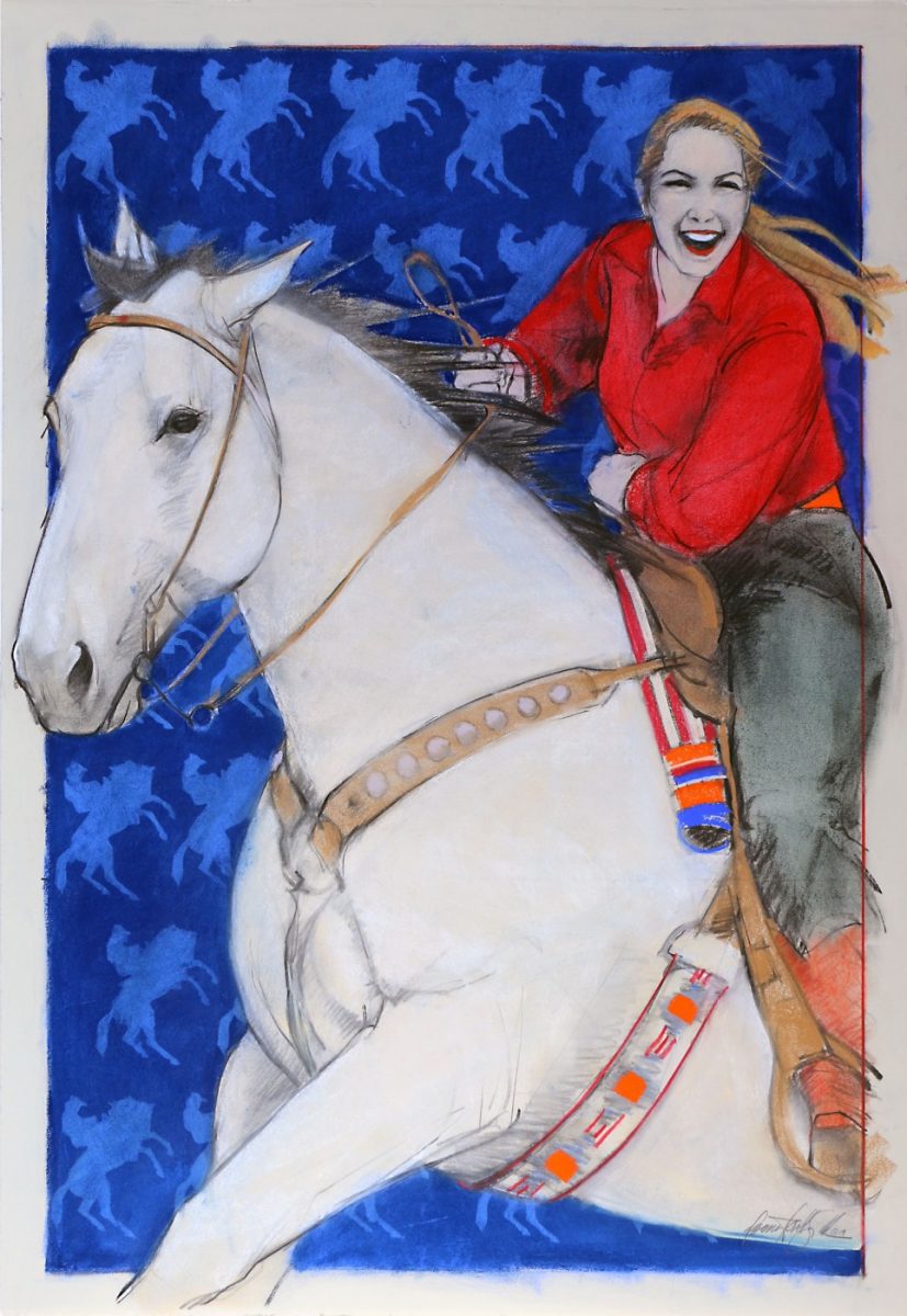 Painting of a woman on white horse by Donna Howell-Sickles