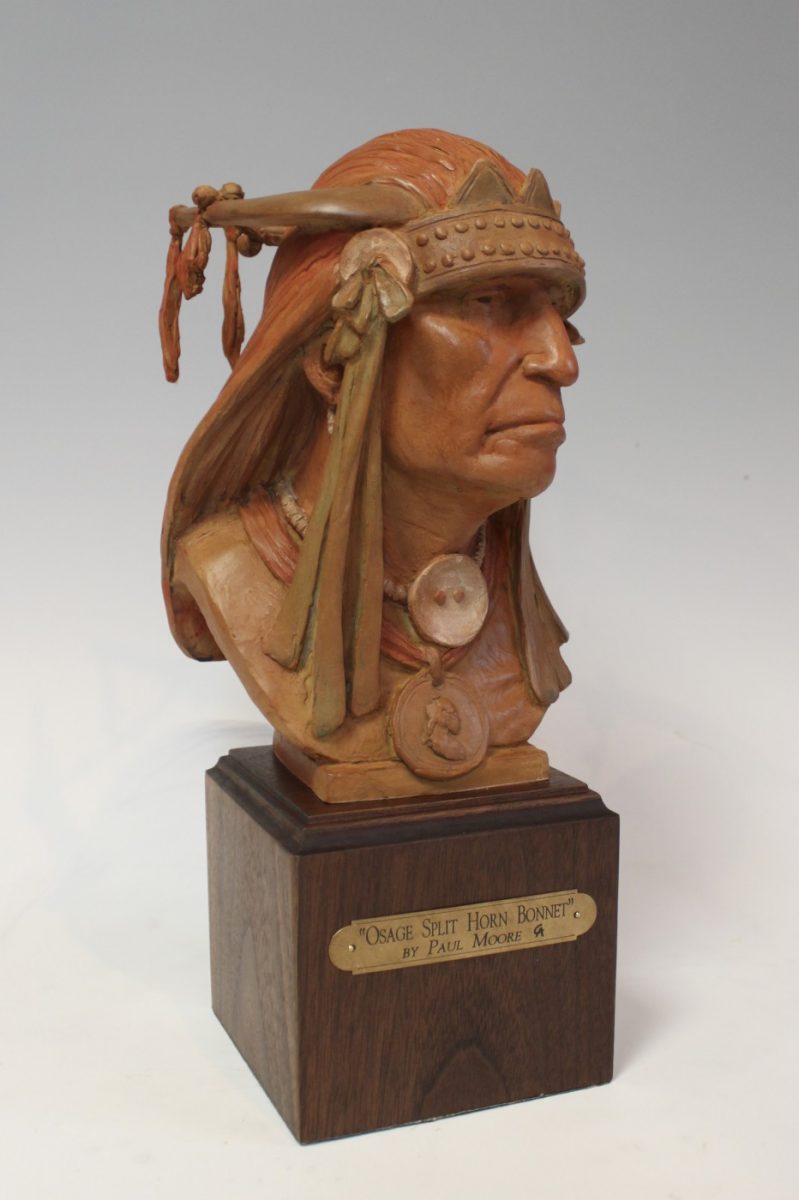 Bronze sculpture of Osage Native American bust by Paul Moore
