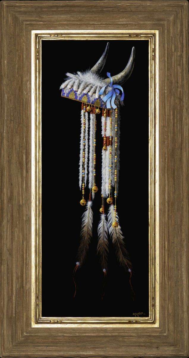 Oil painting of native american headdress by Chuck Sabatino