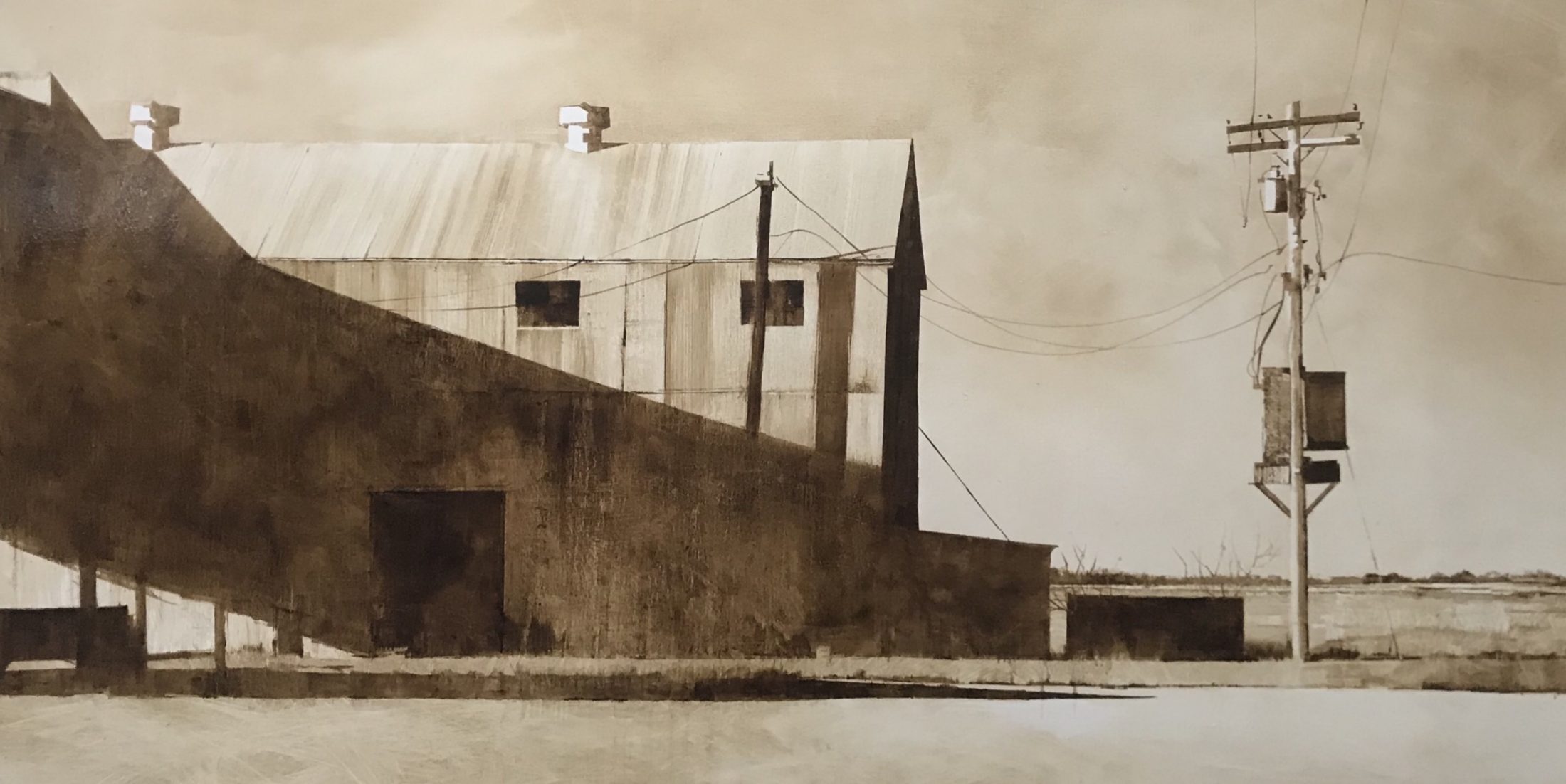 Oil painting of an old cotton gin by Charlie Hunter