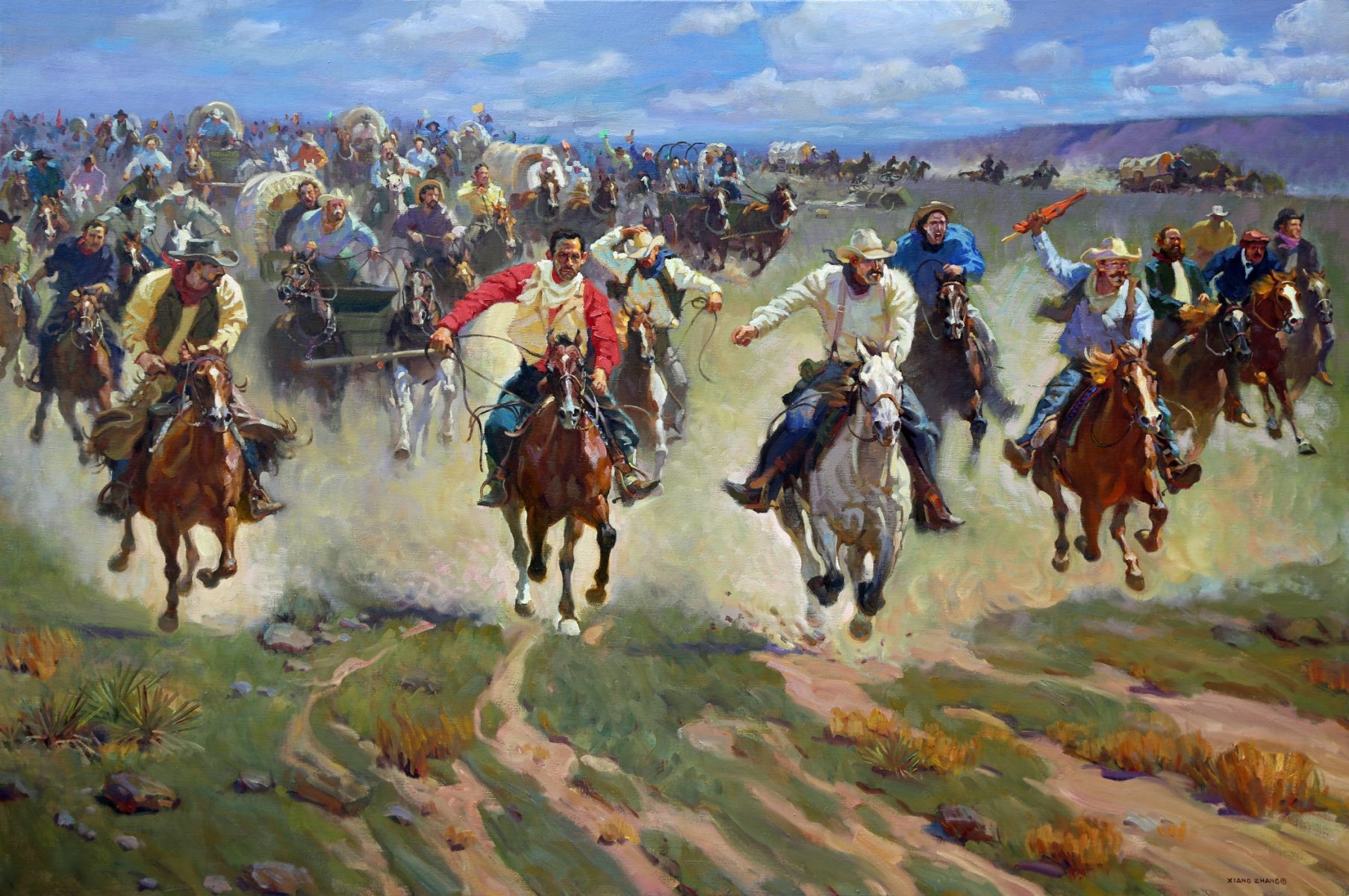 Western impressionist painting of land rush by Xiang Zhang