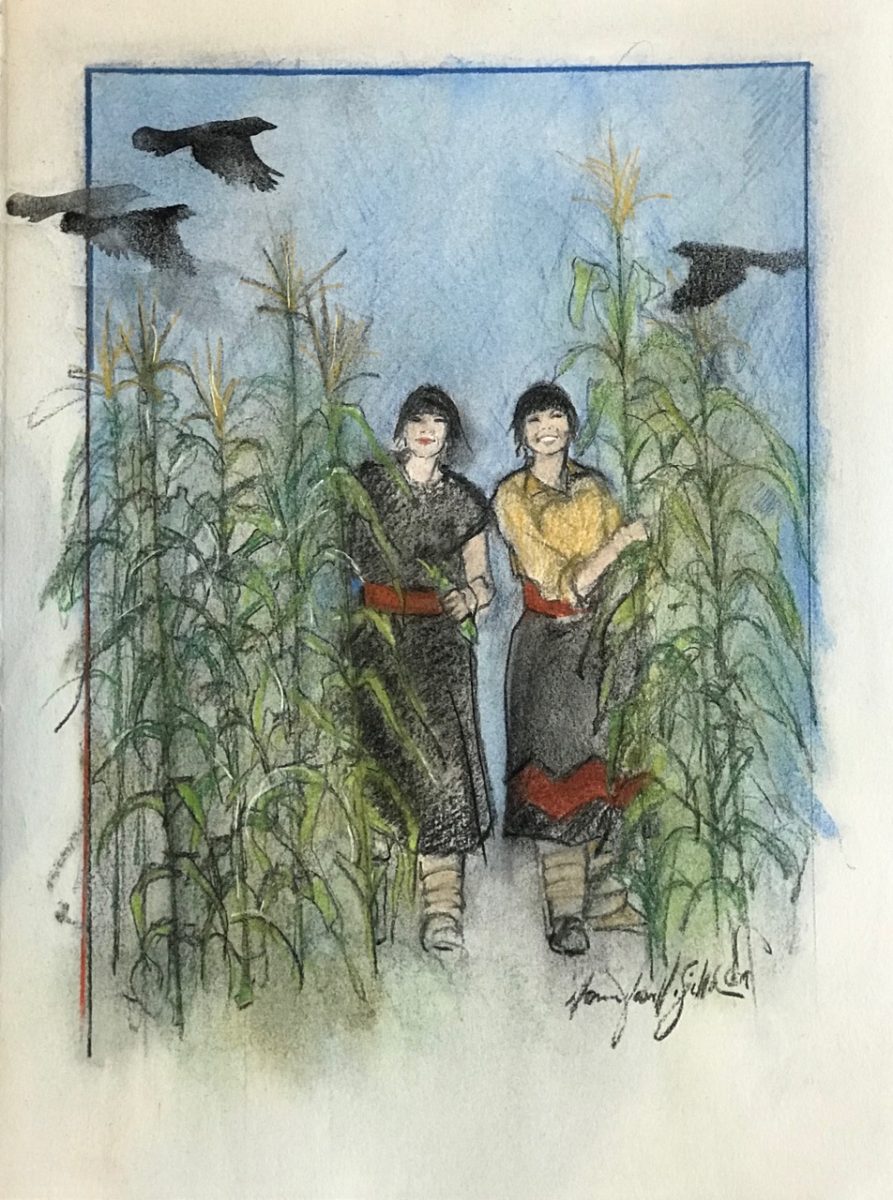 painting of crows and girls in corn field by Donna Howell-Sickles