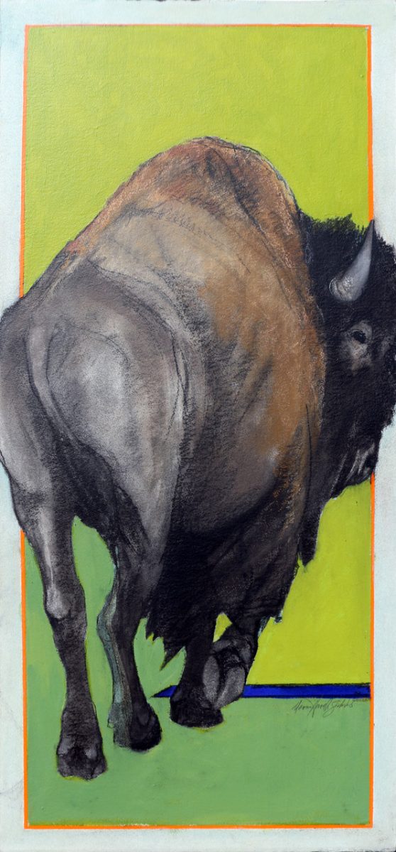 Mixed Media paintinf of a bison's backside by Donna Howell-Sickles