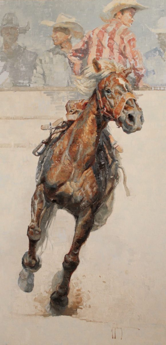 Oil painting depicting rodeo horse