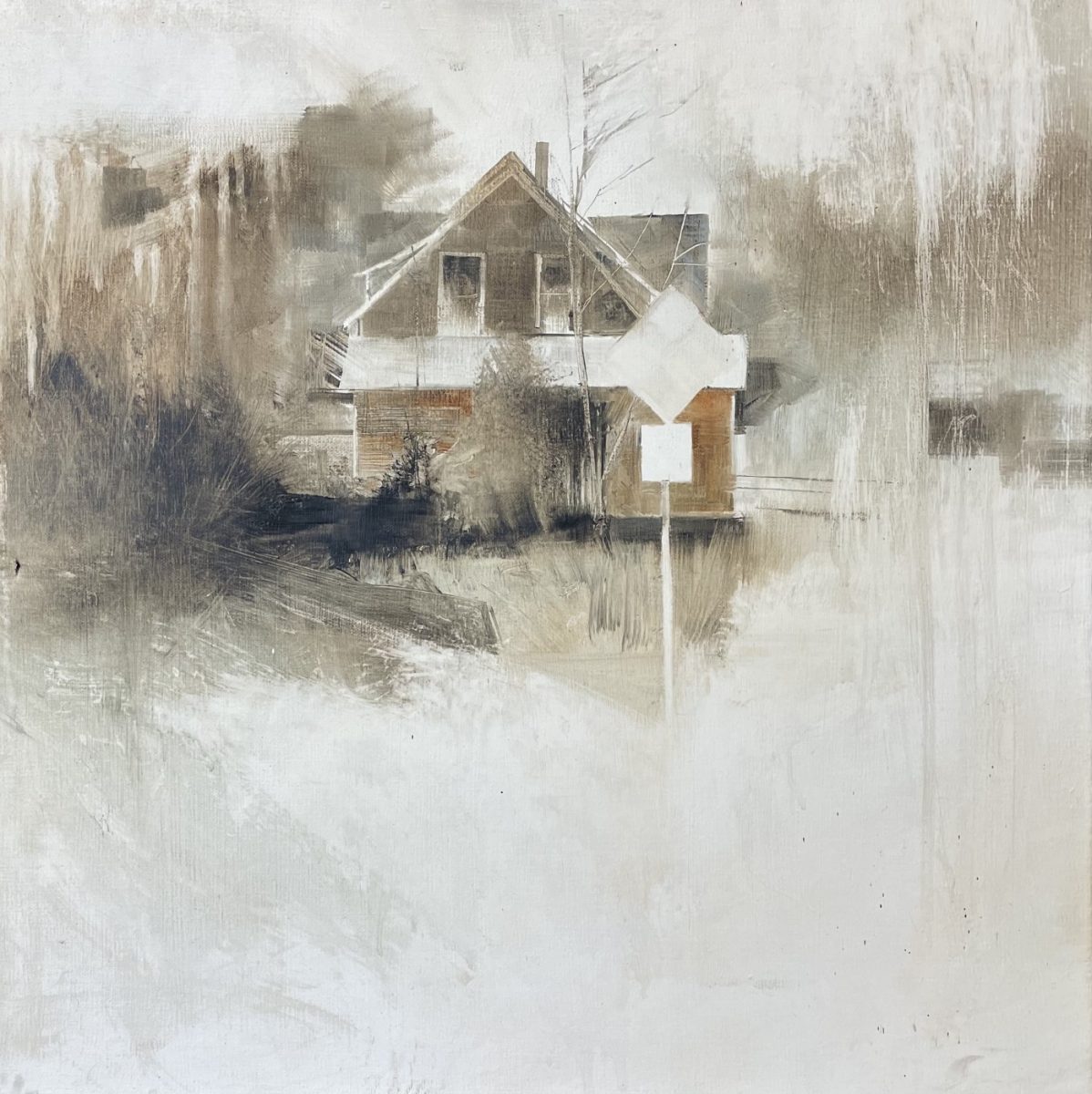 Oil painting of house in the rain by Charlie Hunter