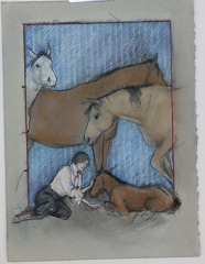 Mixed media on paper or woman and horses by Donna Howell-Sickles
