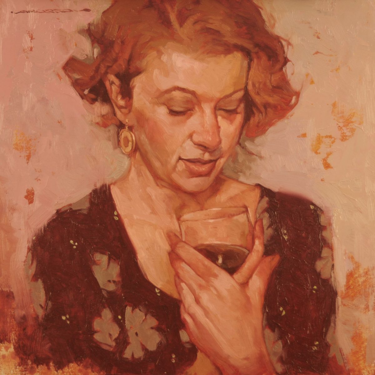 Portrait of redhead holding wine glass by Joseph Lorusso