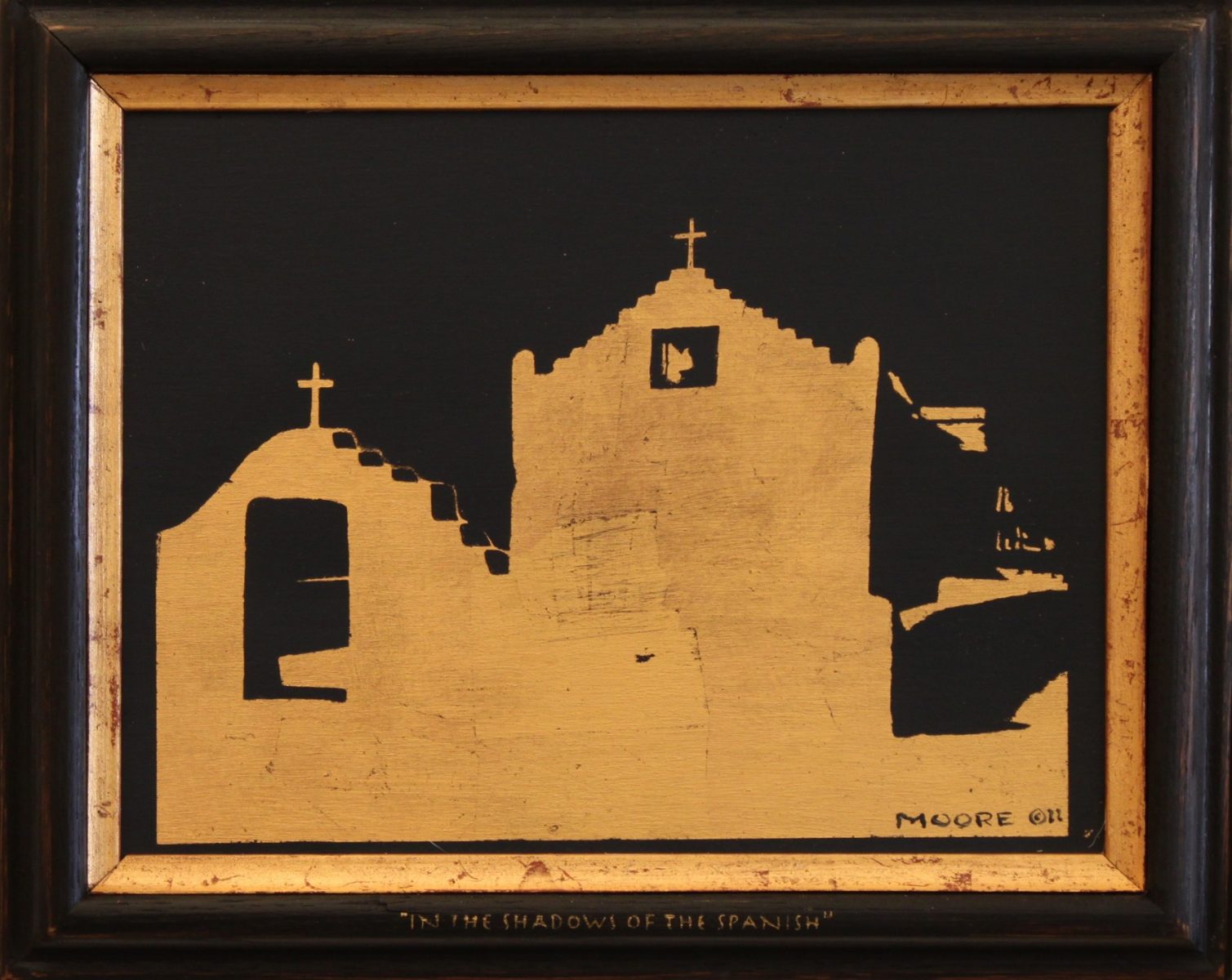Gold leaf painting of New Mexico Mission by Paul Moore