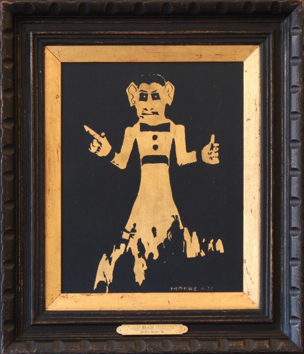 Gold leaf painting of Zozobra by Paul Moore
