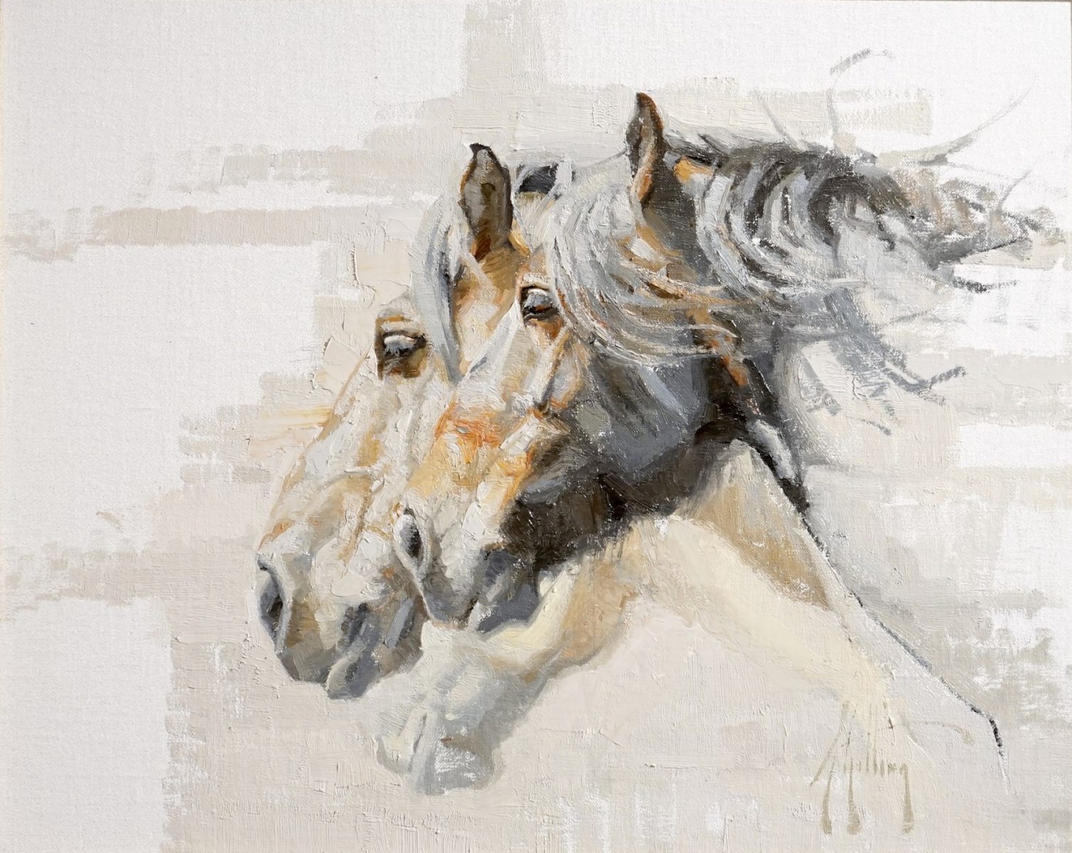 Oil painting of 3 horse's profile by Abigail Gutting