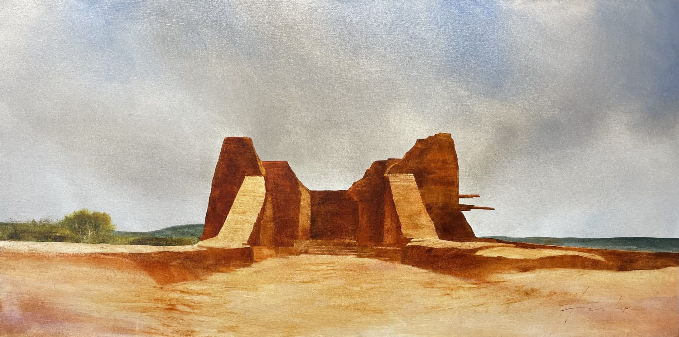 Oil painting of Pecos ruins by Charlie Hunter