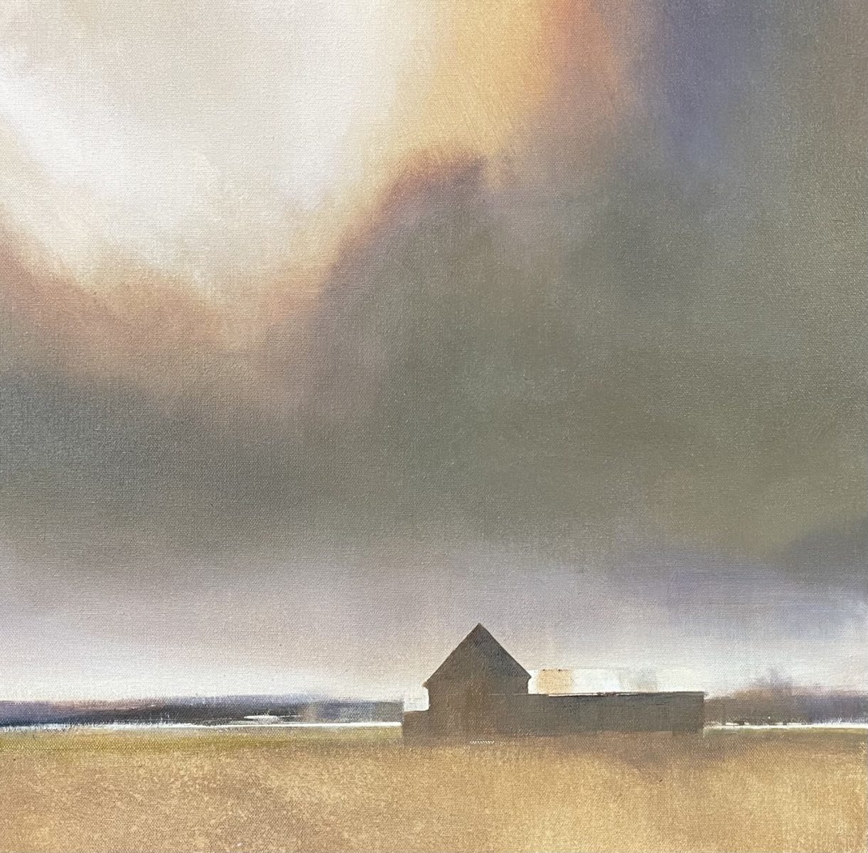 Oil painting of house in field by Charlie Hunter