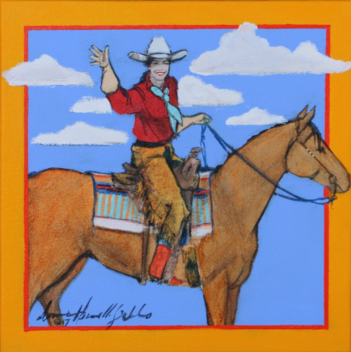 Mixed media of woman on horse by Donna Howell-Sickles