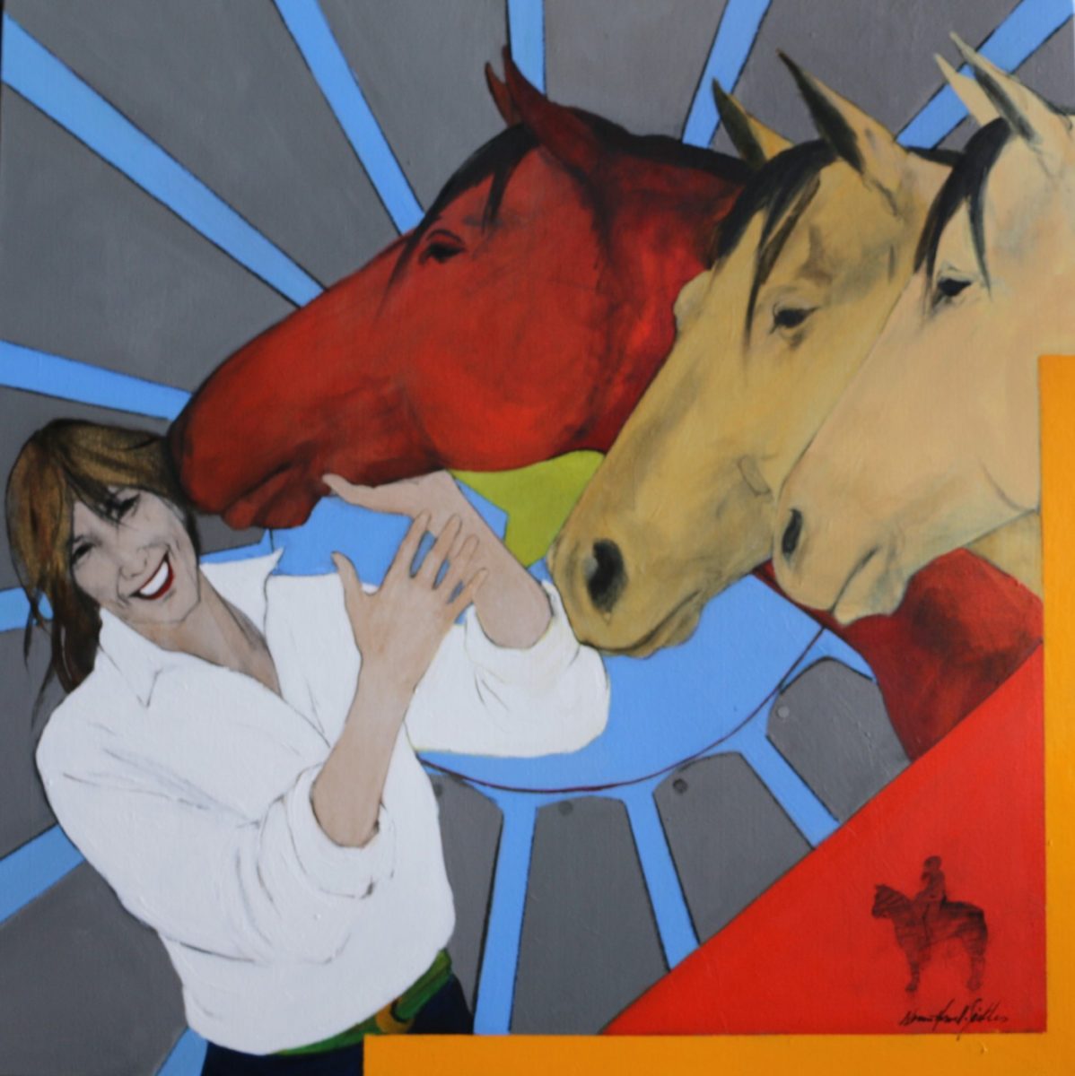 Acrylic painting of Cowgirl and two horses by Donna Howell-Sickles