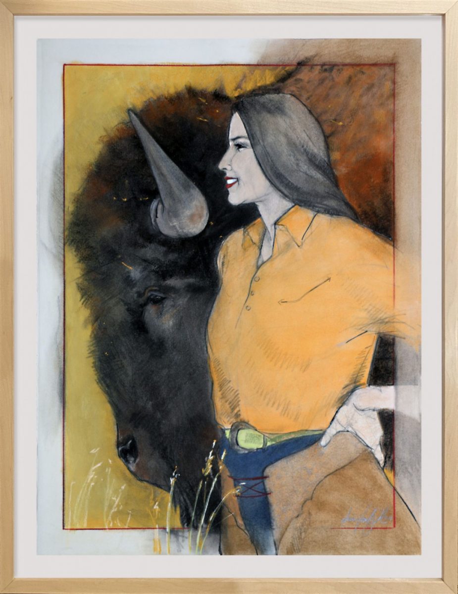 Mixed Media painting of Woman and Bison by Donna Howell-Sickles