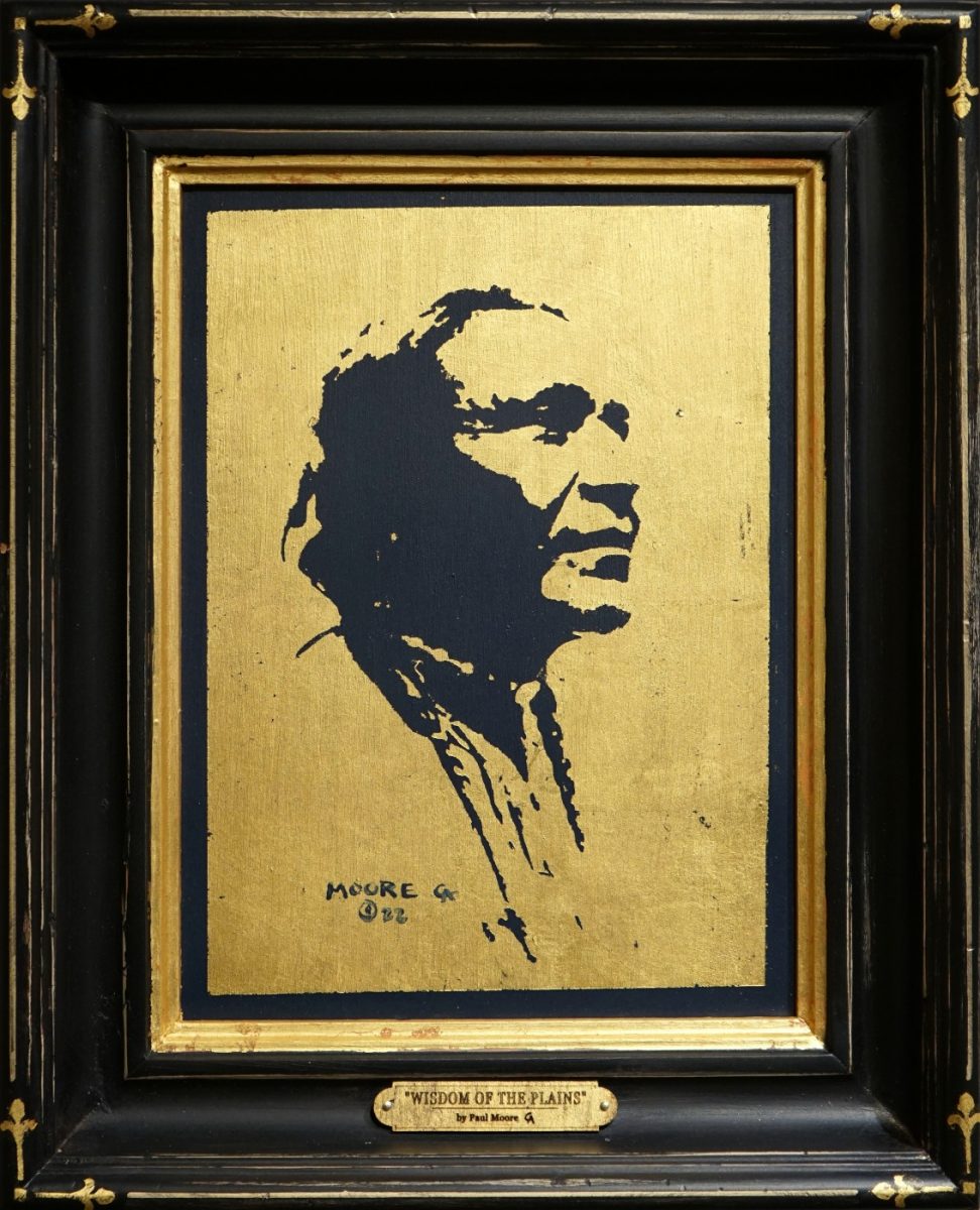 Gold Leaf painting of Native American portrait by Paul Moore