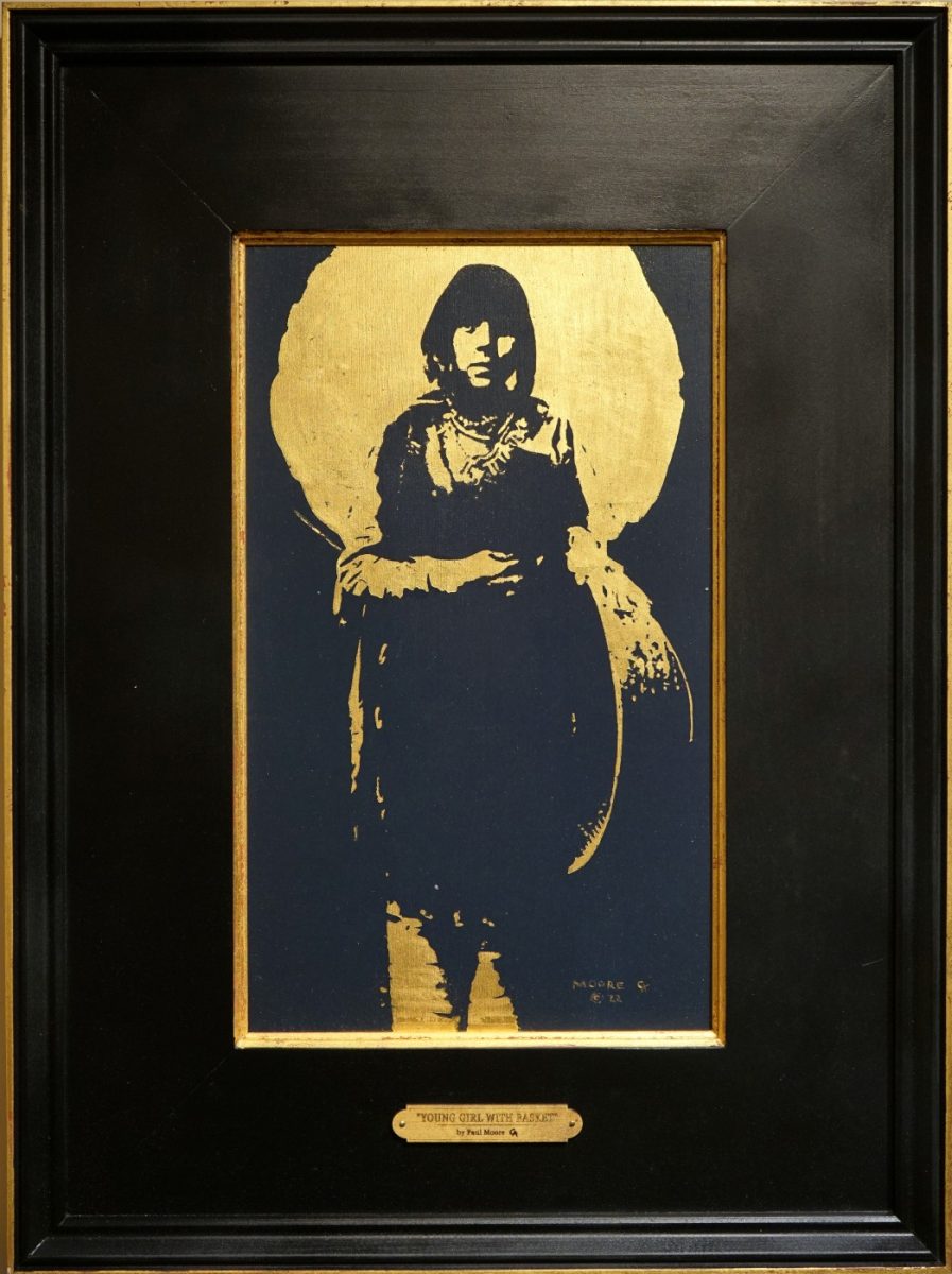 Gold leaf painting of Native American girl by Paul Moore
