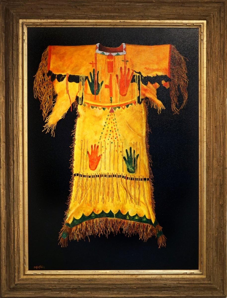 Oil painting of native american ghost dance dress by Chuck Sabatino