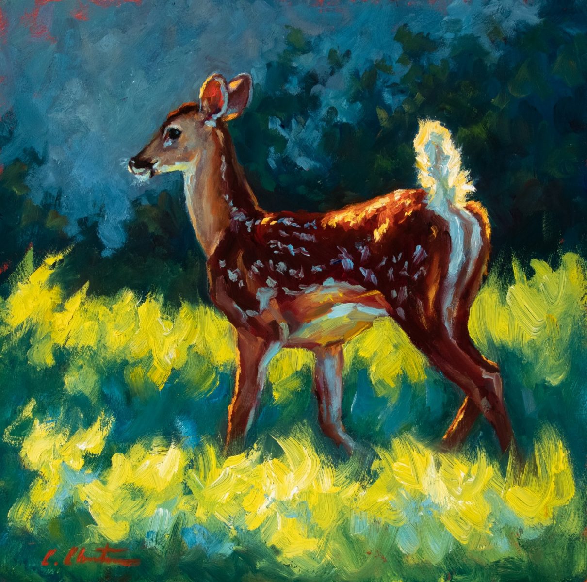 Oil painting of deer by Cheri Christensen