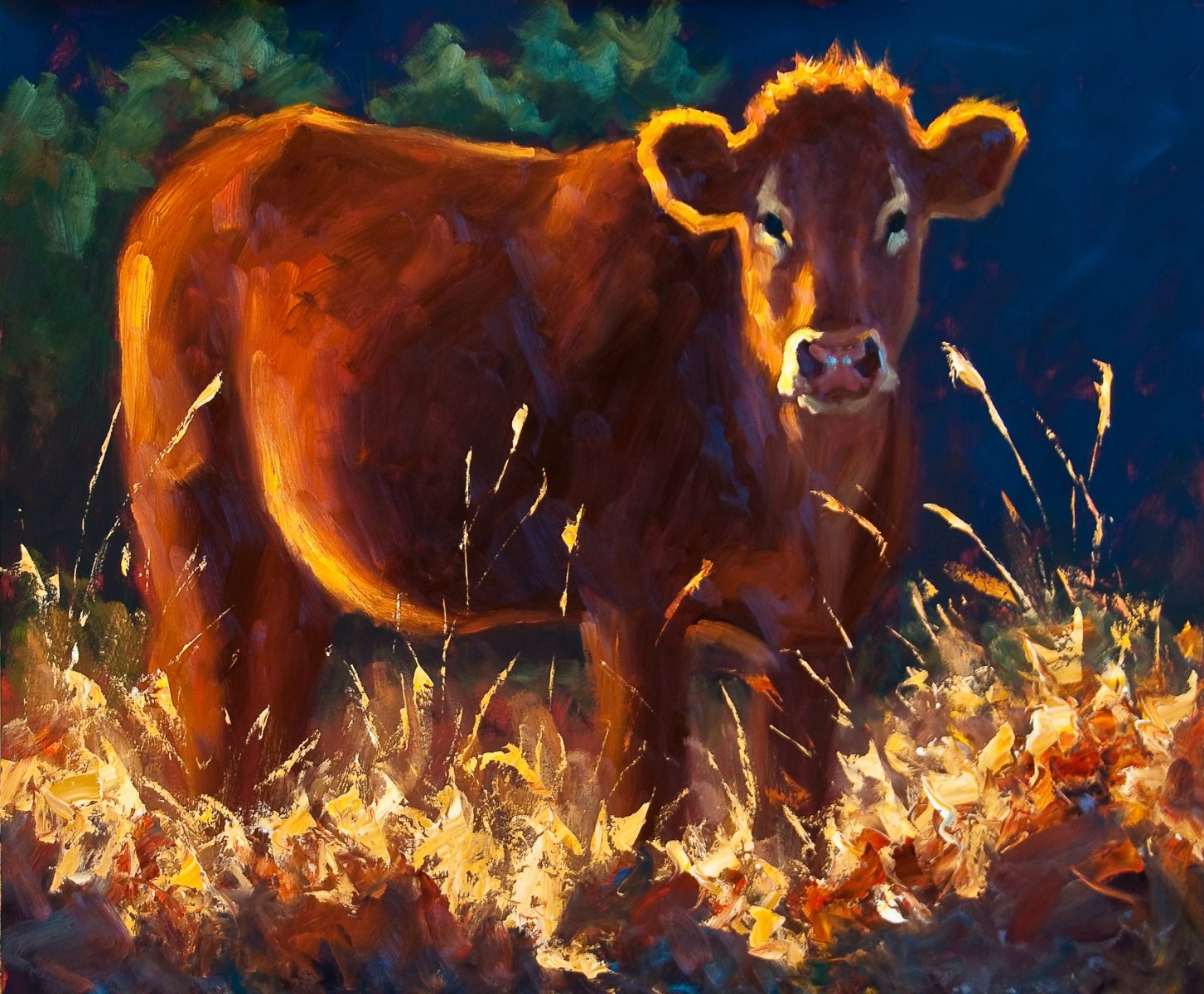 Oil painting of brown cow by Cheri Christensen
