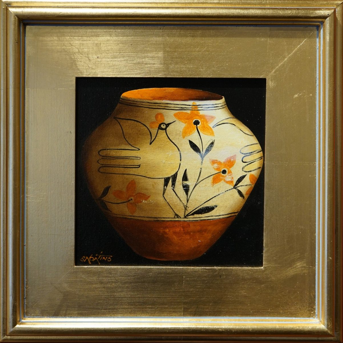 Oil painting of Native American pottery by Chuck Sabatino