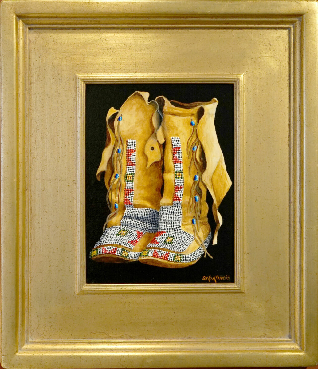 Oil painting of native American moccasins by Chuck Sabatino
