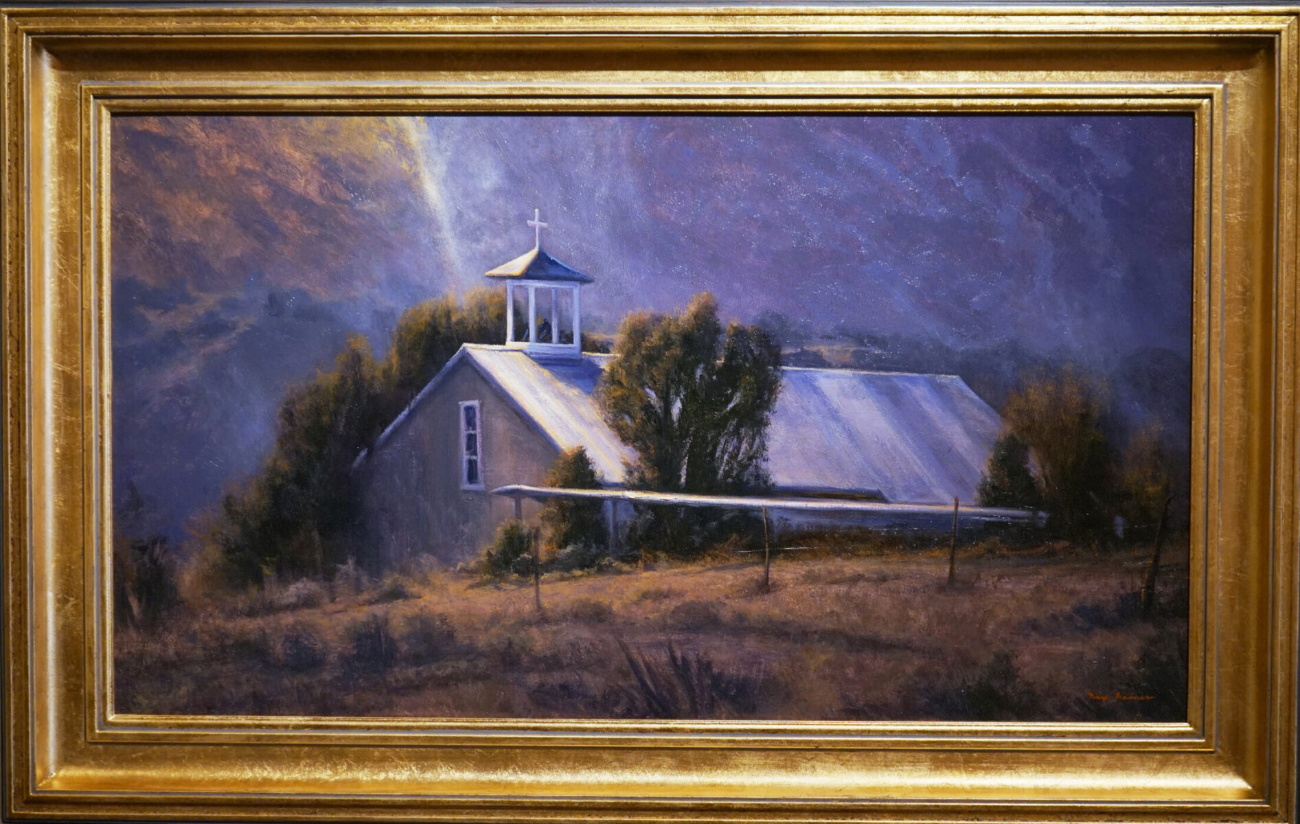 Oil painting of adobe church by Dix Baines